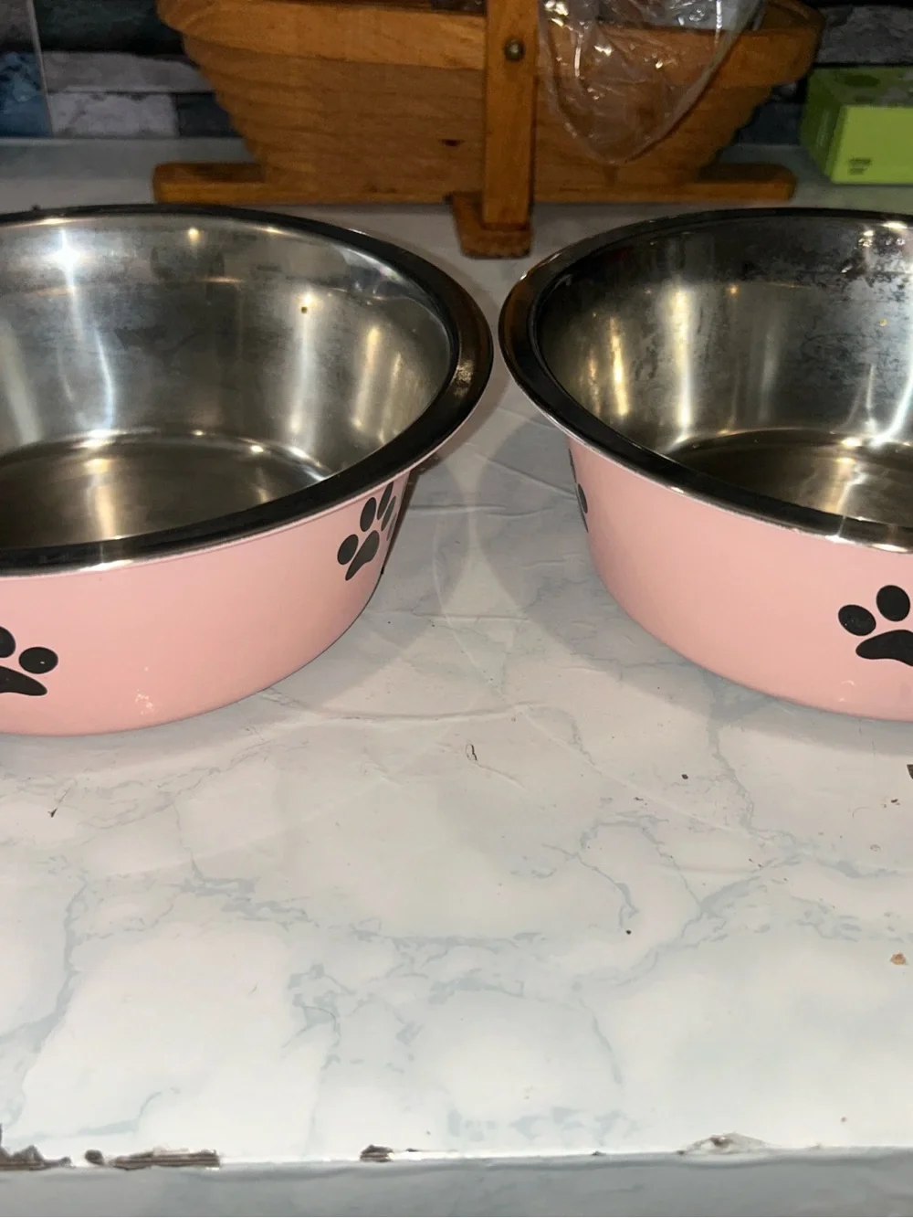 Pet Stainless Steel Bowl Set - Pink Paw Design